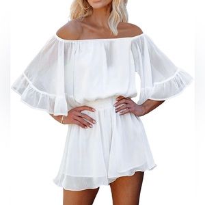 Fixmatti Women Boho Summer Off Shoulder Strapless Shorts Romper